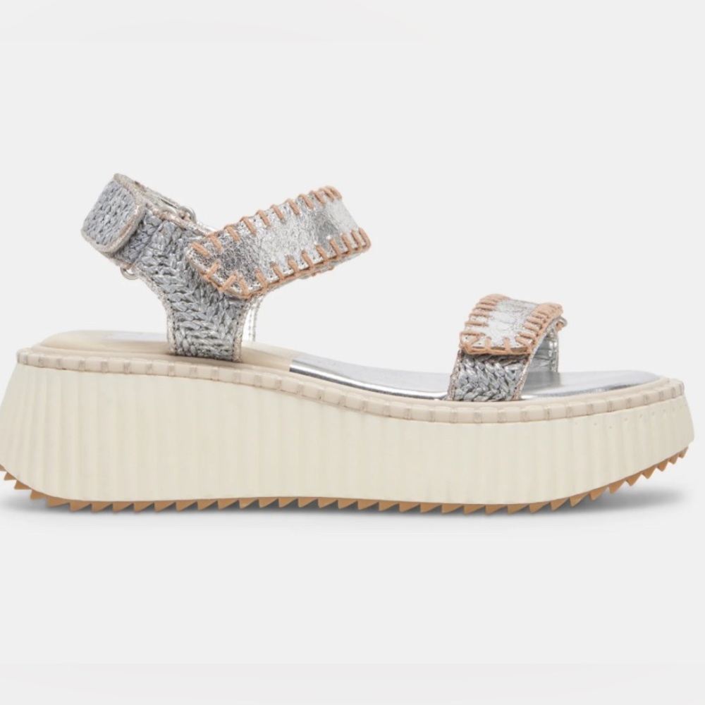Dolce Vita Silver Cream Platform Sandals with Textured Straps